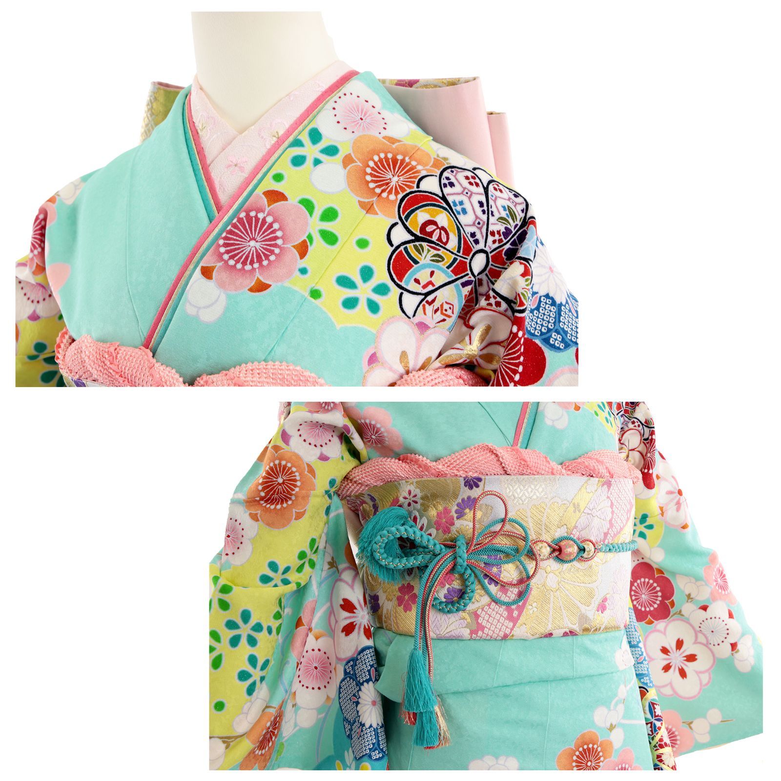 振袖フルセット(7点)・古典柄・御所車・枝垂れ桜・扇・松・菊・秋桜・正絹 r1425-f-3.jpg
