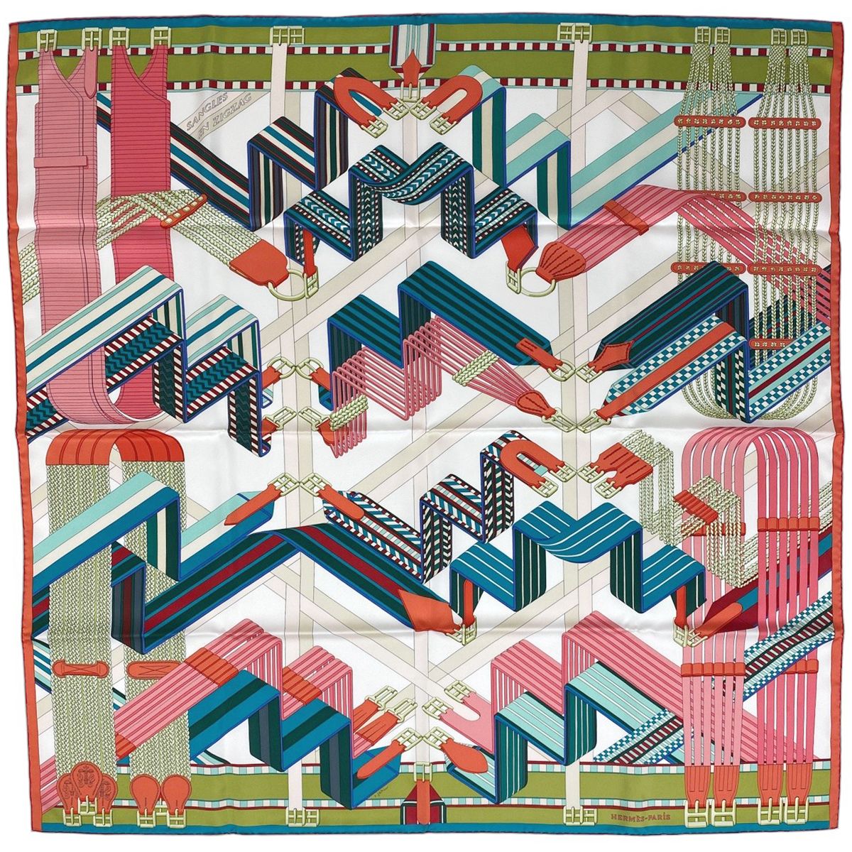 エルメス HERMES スカーフ カレ90 Sangles en Zigzag エルメス)カレ90《ジグザグのサングルSangles en Zigzag
