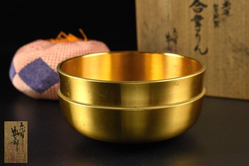 蔵A4934 仏具 銅製 合掌りん 五代目 勘三郎 共箱