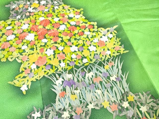 平和屋着物□訪問着 手描き 草花文 暈し染め 金彩 正絹 逸品 未