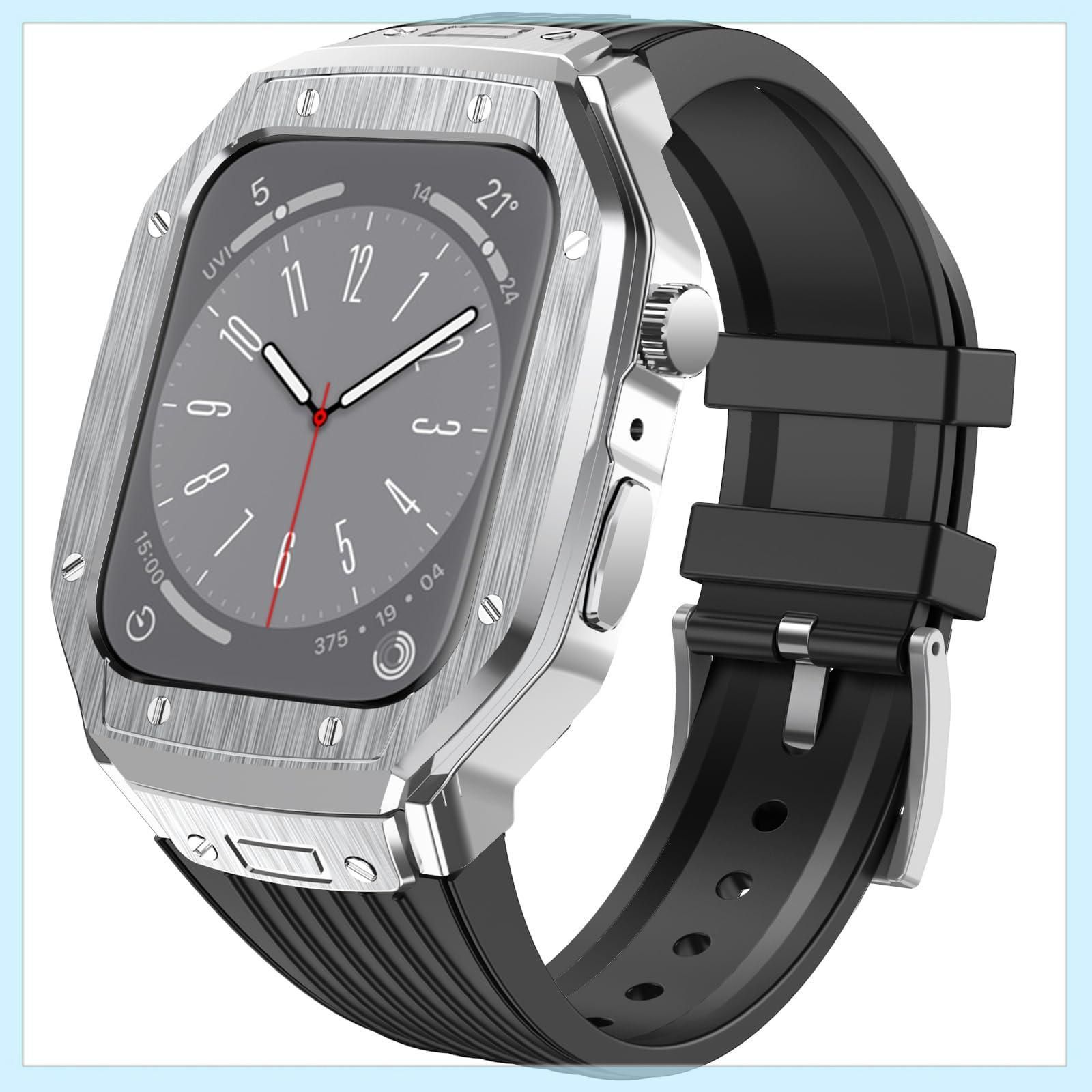 [LIRUWECH] for Apple Watch バンドとケースと背面ケースの3in1一体型デザイン 45mm/44mm apple watch 一体型バンド Apple Watch Series 9/SE/8/7/6/5/4対応 メンズ かっこいい 