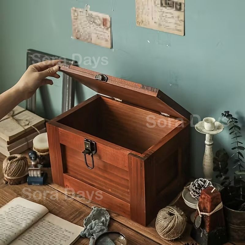 チェスト キャビネット 木箱 ヴィンテージ風 アンティーク調 ナチュラル おしゃれ 可愛い インテリア 北欧 収納 蓋付き フリップトップ 卓上 木製 29.5×19.4×19.2cm