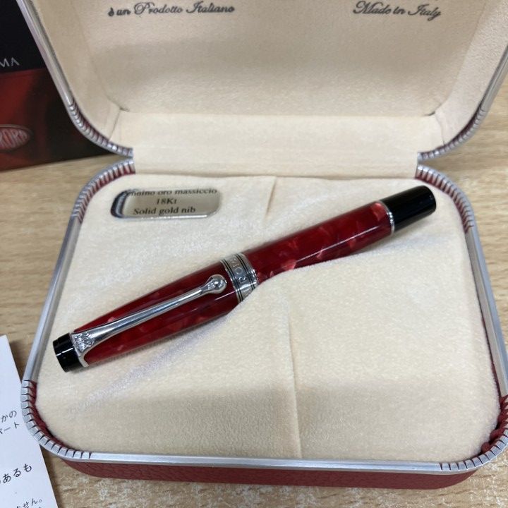 ▲01 ! Aurora アウロラ 万年筆 ペン先18K 文房具 レッドマーブル FUOCO フォーコ F 細字 A