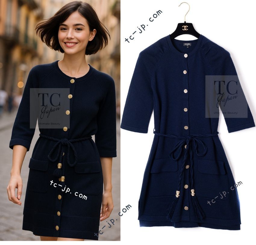 Chanel ワンピース&カーディガン シャネル カーディガン ワンピース CHANEL ダーク ネイビー カシミア