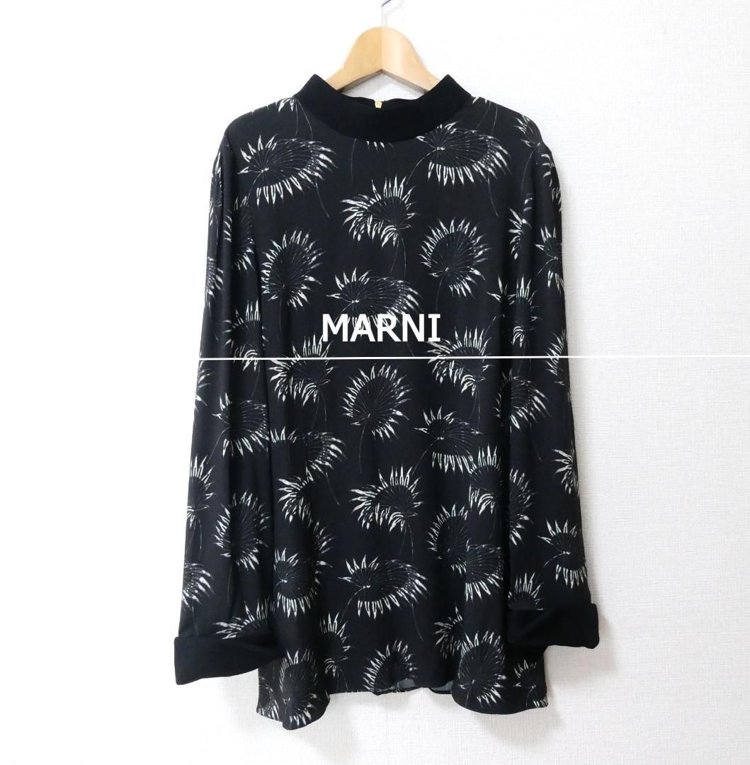 美品 MARNI マルニ シフォン ブラウス シャツ カットソー 総柄 モック 
