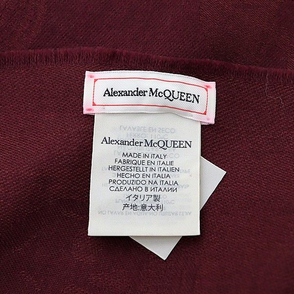 【広尾店】未使用 アレキサンダーマックイーン ALEXANDER MCQUEEN マフラー ストール スカル×昆虫 ボルドー 【14762】