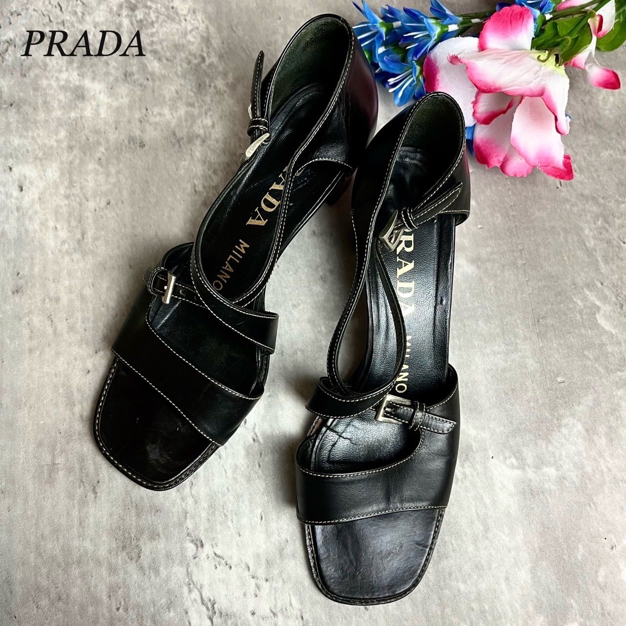 ✨良品✨ PRADA プラダ パンプス ハイヒール レザー 革 ブラック 黒色
