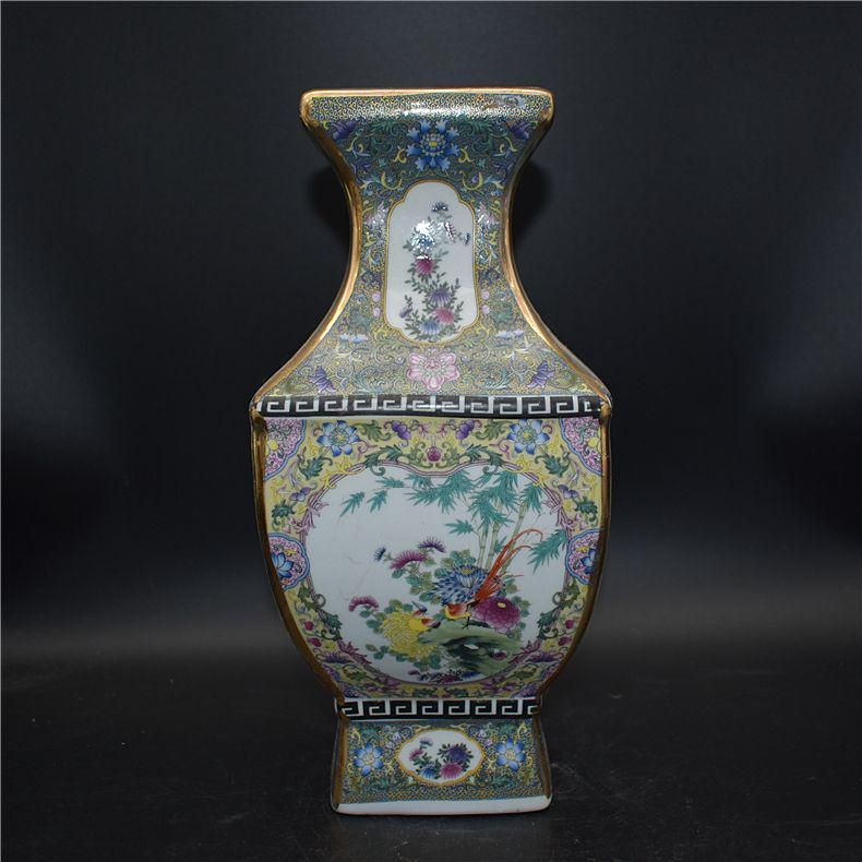 清乾隆琺瑯彩四方花鳥尊瓶 景徳鎮 陶磁器 装飾品 現代工芸品 美術品 置物 清乾隆琺瑯彩四方花鳥尊瓶 景徳鎮 陶磁器 装飾品 現代工芸品