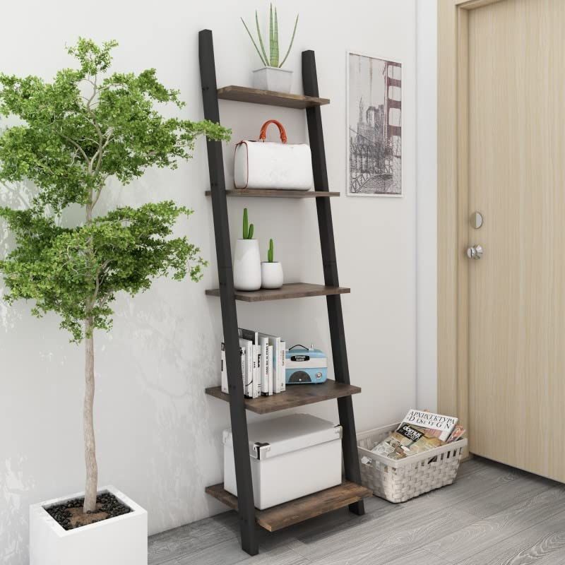 人気商品 リビングルーム 玄関 収納棚 ブラウン 木目幅45×奥行35×高さ154.3cm ブラック 北欧スタイル 壁面収納 本棚スリム おしゃれ ５段ラック 棚ラック木製 飾り棚 オープンシェルフ O-K