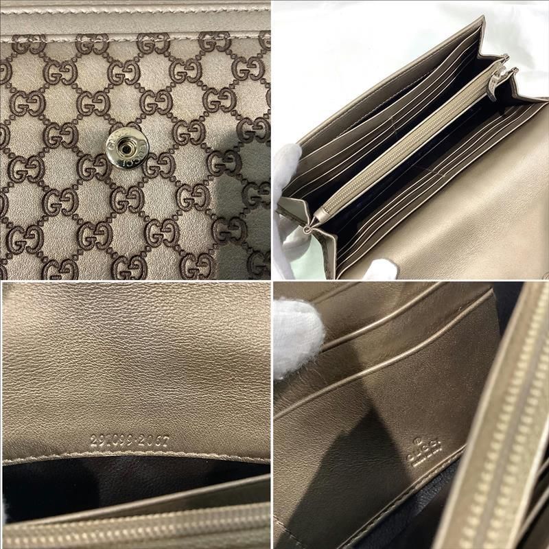 美品】グッチ（GUCCI）グッチシマ マイクロGGレザーロングウォレット 長財布 291099・2067 ラウンドファスナー ゴールドブラウン系  【中古】KB-8007 - メルカリ