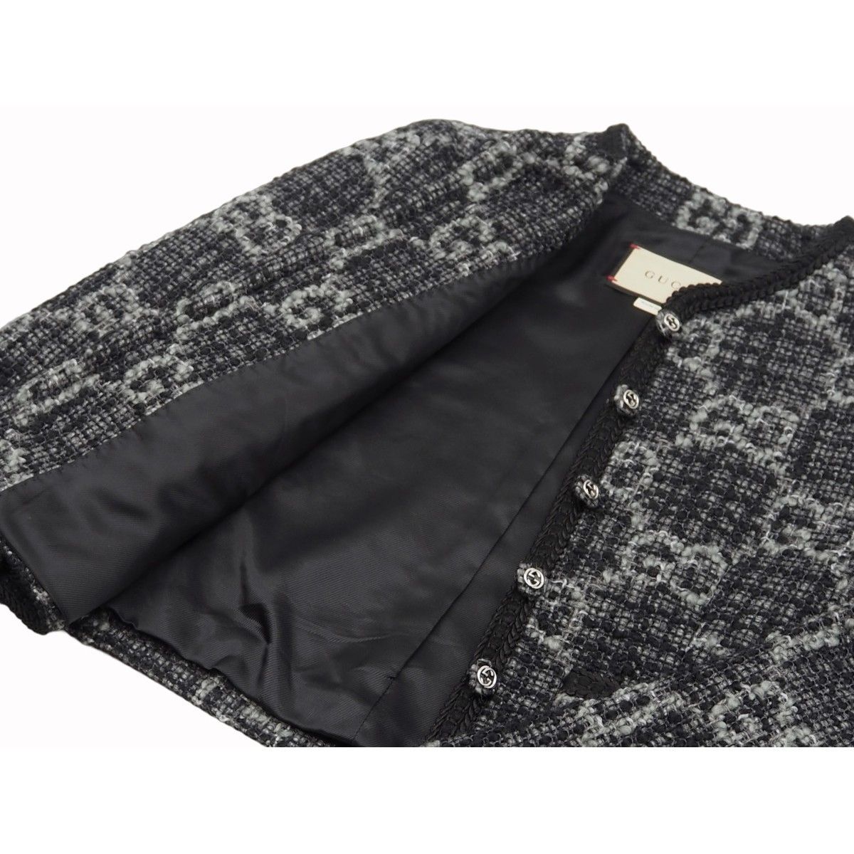 中古】GUCCI グッチ GGツイード ジャケット ノーカラージャケット 