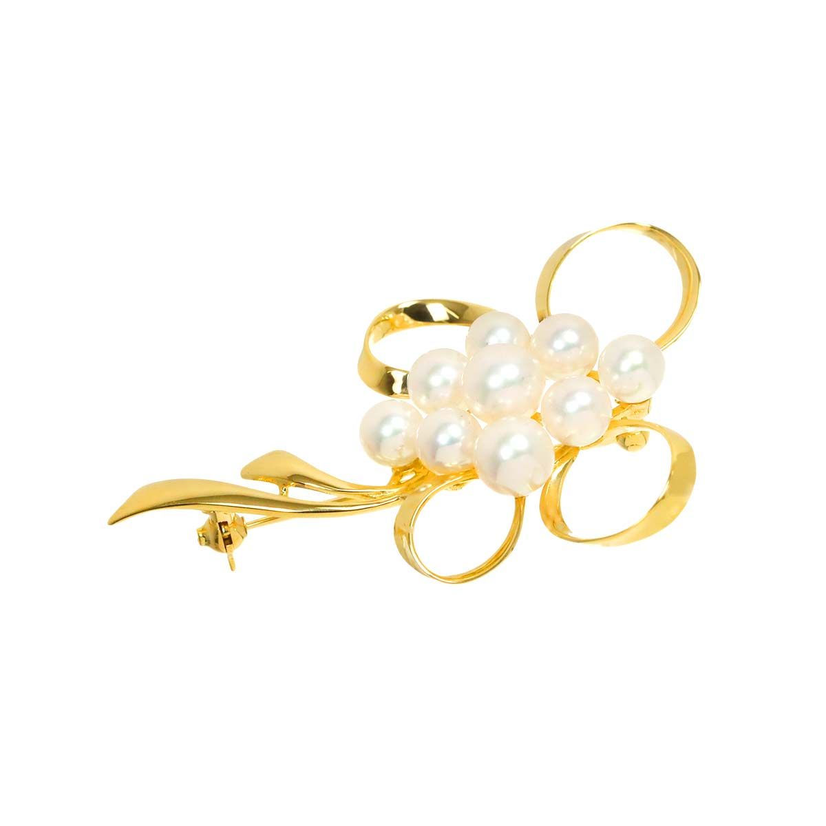 【美品】MIKIMOTO ミキモト パールブローチ アコヤ真珠 ミキモト MIKIMOTO アコヤ真珠 6.6-5.0mm ブローチ K18 YG