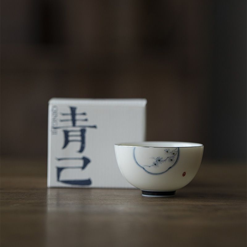 藻類 茶杯 中国茶器 青と白の磁器 手描きの花 台湾茶器 中国茶