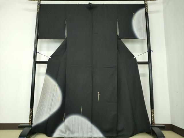 平和屋着物●訪問着　刺繍　花織　草花文　暈し染め　黒地　金彩　正絹　逸品　DAAQ3136ps 平和屋着物○訪問着 刺繍 花織 草花文 暈し染め 黒地 金彩 正絹