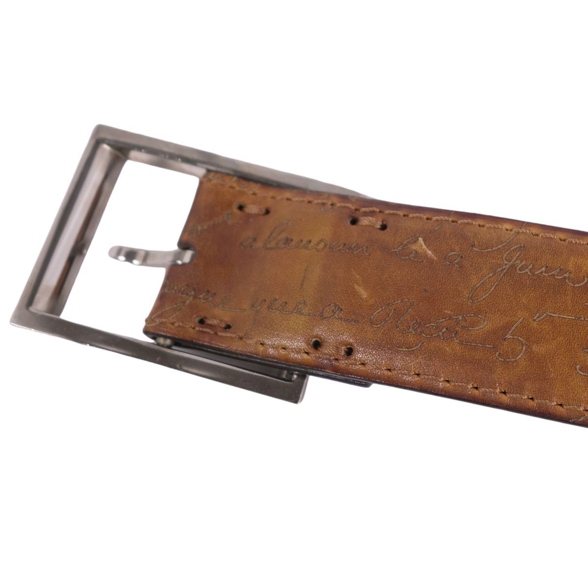 美品　berluti　ベルルッティ　カリグラフィ　レザー　ベルト Berluti(ベルルッティ) カリグラフィーレザーベルト ブラウン×グレー