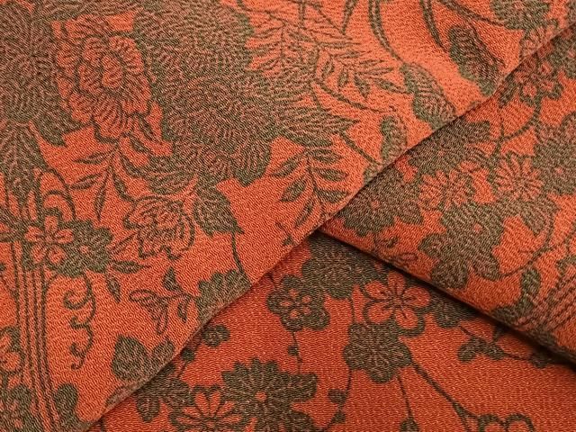 平和屋着物▽上質な小紋 単衣 トップ 型染め 草花文 鬼しぼ