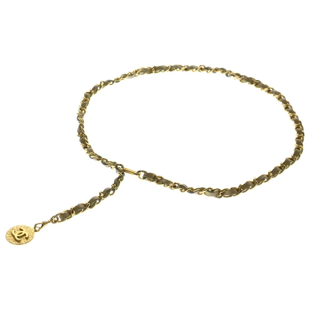 CHANEL シャネル チェーンベルト GP×レザー ベージュ×ゴールド