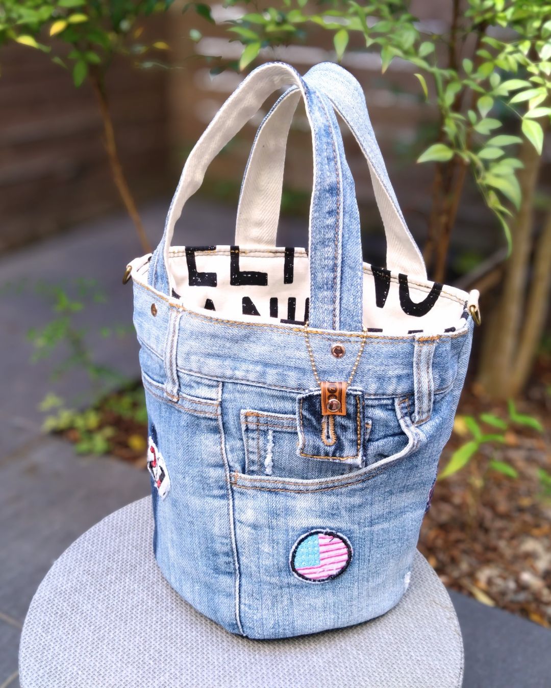 🆕№754【DENIM✖️アメカジバケツ型丸底ToteBag⚮̈】デニム
