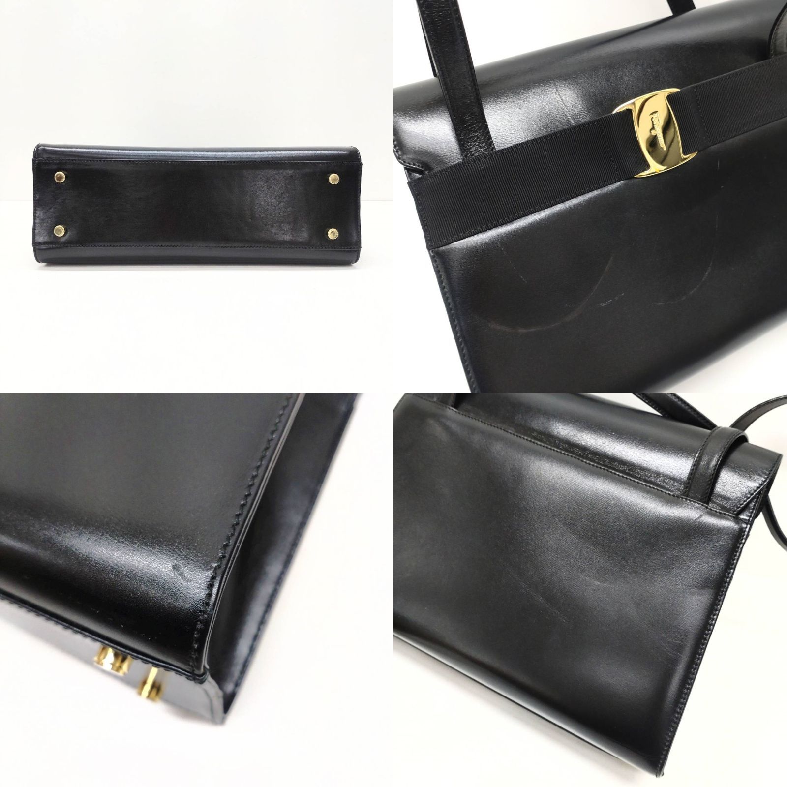 中古 Salvatore Ferragamo サルヴァトーレ フェラガモ ヴァラ ショルダーバッグ ブラック カーフレザー BK-21 7675 肩掛け 黒 レディース