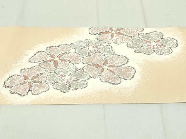 平和屋着物○塩瀬 九寸名古屋帯 舞花文 雄黄色 金彩 正絹 逸品