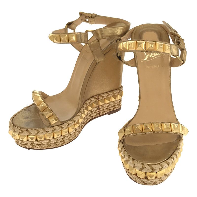 ルブタン　カタクロウ　ウェッジソールサンダル　レザー　ブラウン×ゴールド　37 Christian Louboutin / クリスチャンルブタン | カタ クロウ スタッズ