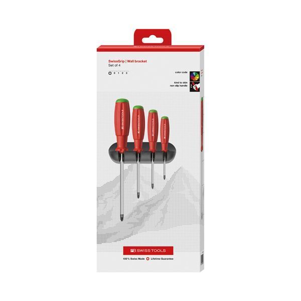 PB SWISS TOOLS ピービースイスツールズ 4本組 スイスグリップ ポジドライバーセット ホルダー付 ペーパーボックス入 8243.CBB