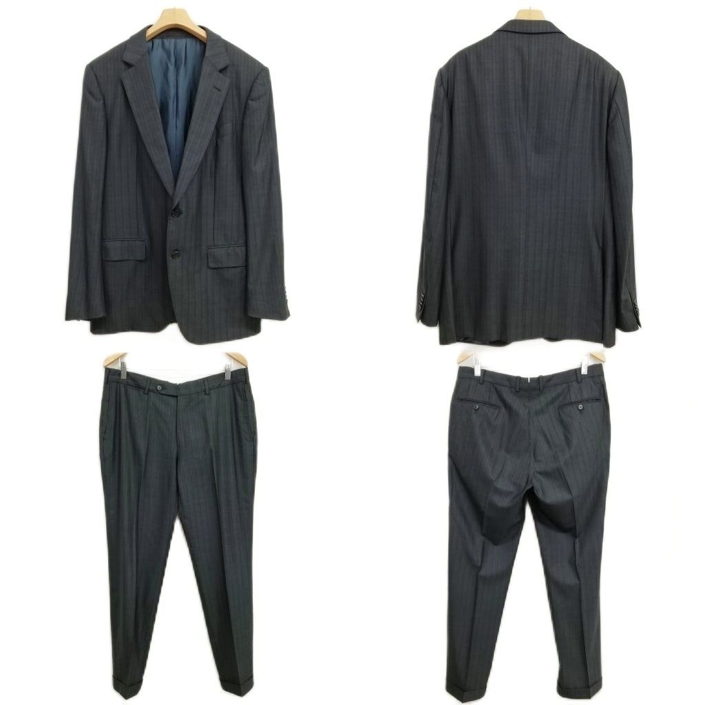 エルメネジルドゼニア Ermenegildo Zegna 15milmil15 ストライプ シングル 2B スーツ セットアップ ジャケット スラックス 52 チャコール