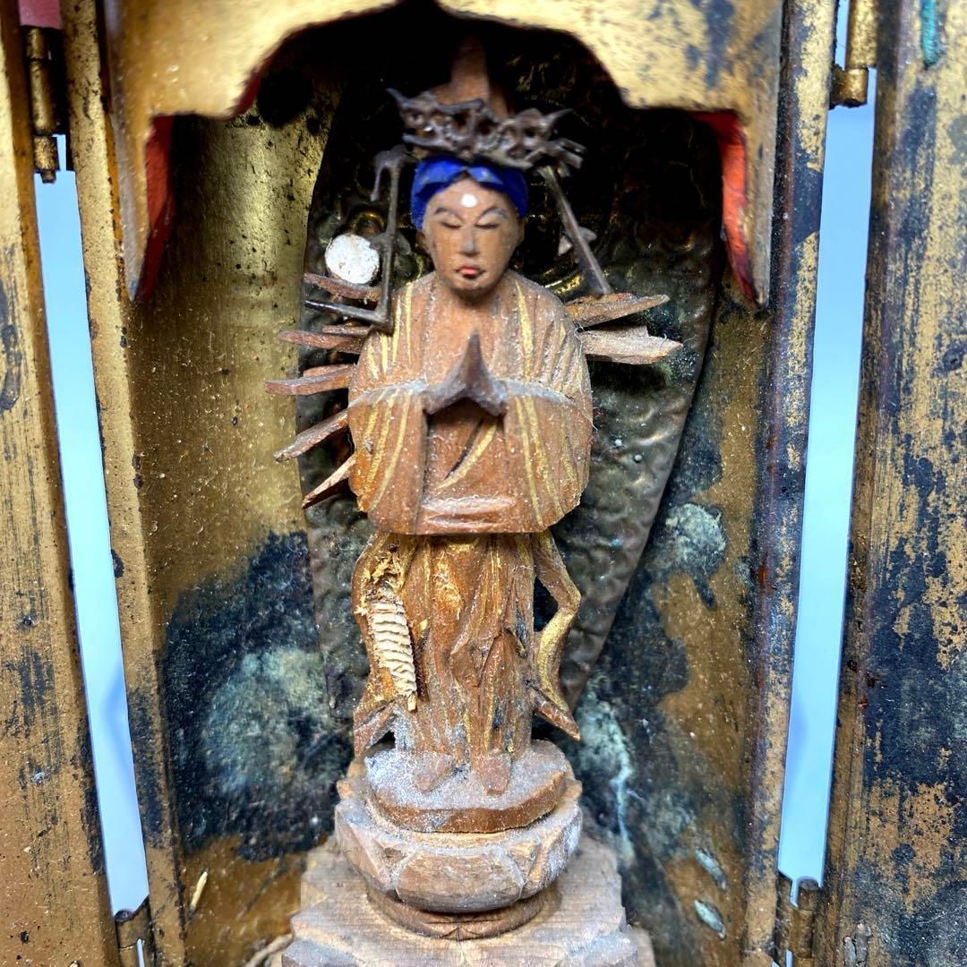 江戸時代 木彫千手観音 全体の高さ11 5㎝ 東Y 6 0329