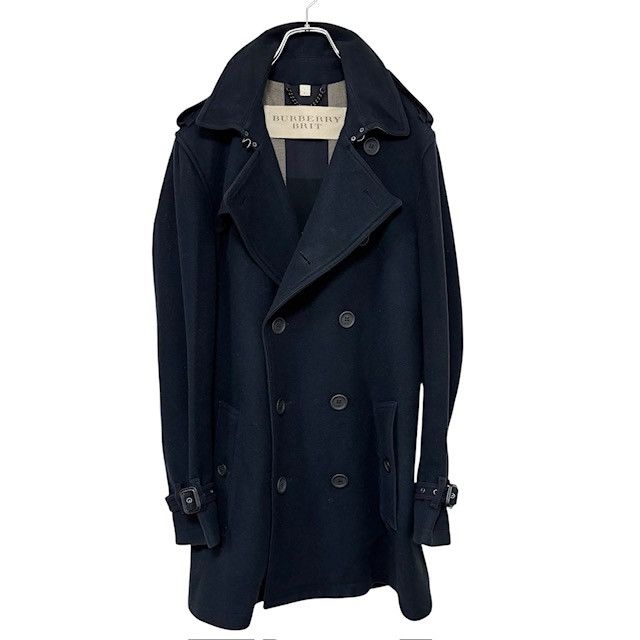 古着 バーバリー ブリット BURBERRY BRIT ピーコート クリーニング済み ウール 濃紺 メンズ Sサイズ