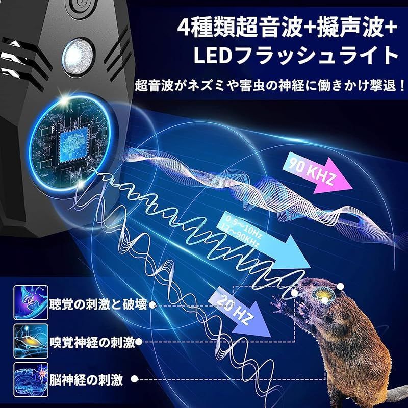 超音波害虫駆除機 4個セット 近 虫除け ゴキブリ除け強化版 電磁波 省エネ