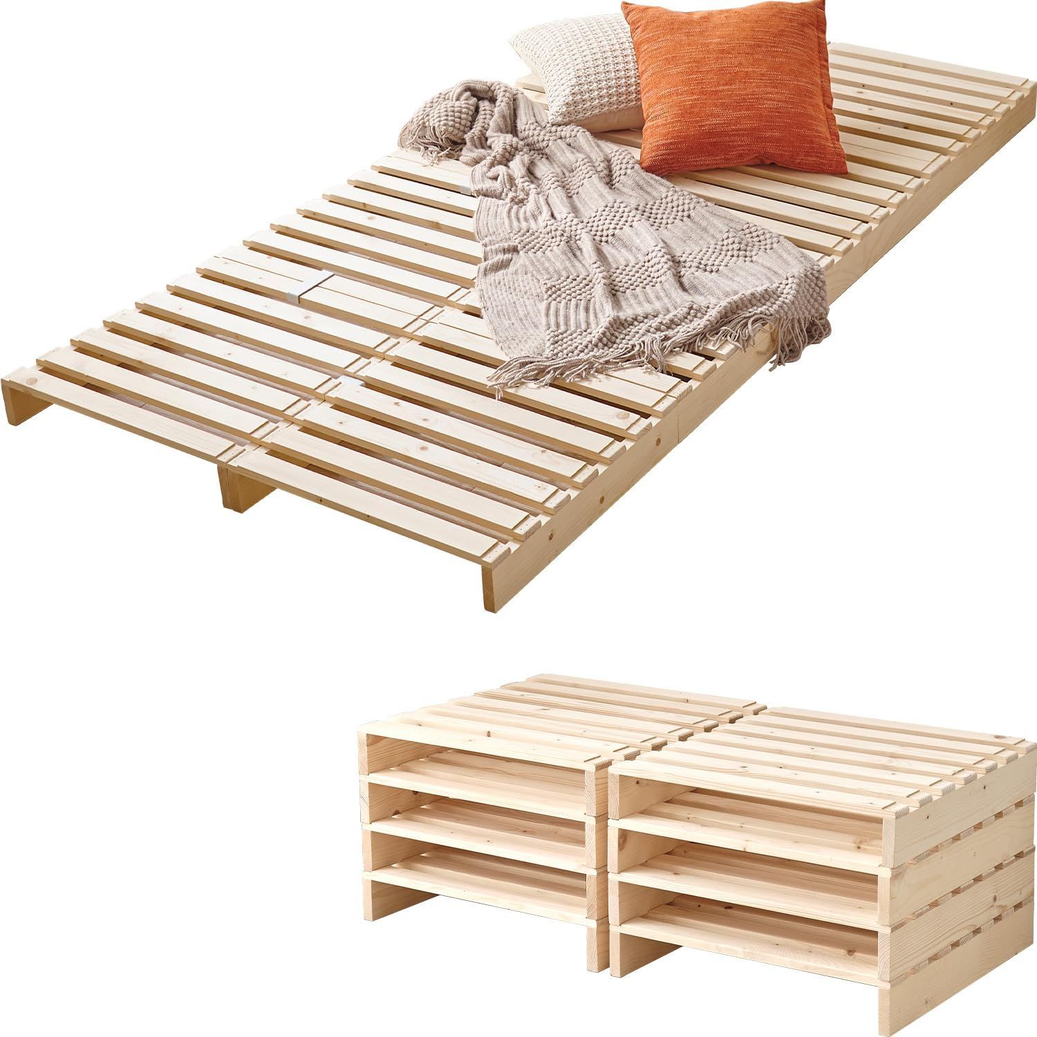 ナチュラル 9 高さ 200 奥行 100 WB-7720S 幅 天然木 耐荷重350㎏ 簡単 完成品 自由に増やせる 組み換え シングル パレットベッド すのこベッド ベッド 萩原