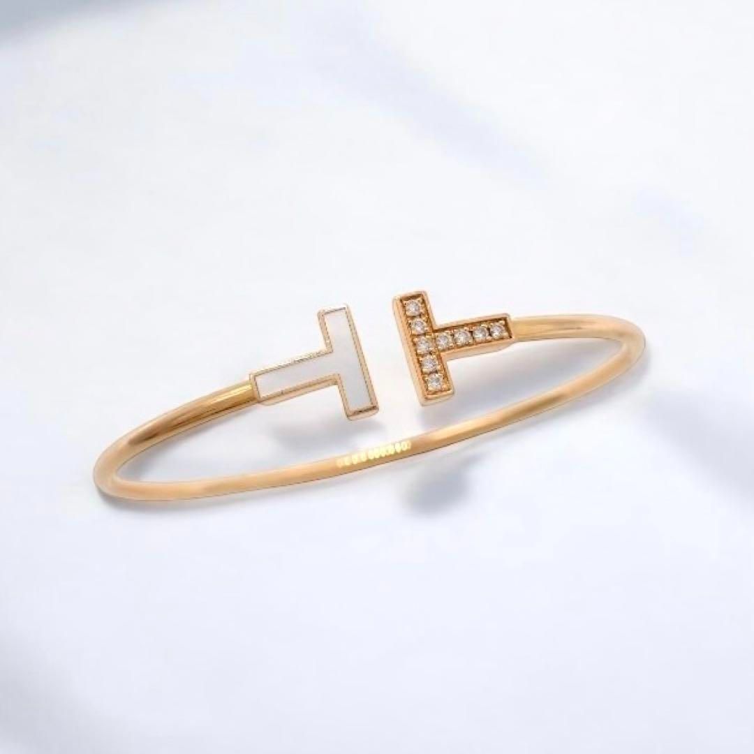 ティファニー Tワイヤー バングル 750 ダイヤ シェル K18PG 2452