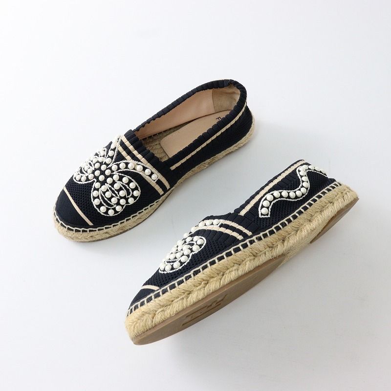 美品 2018SS フェンディ FENDI パールリボンエスパドリーユ 37 