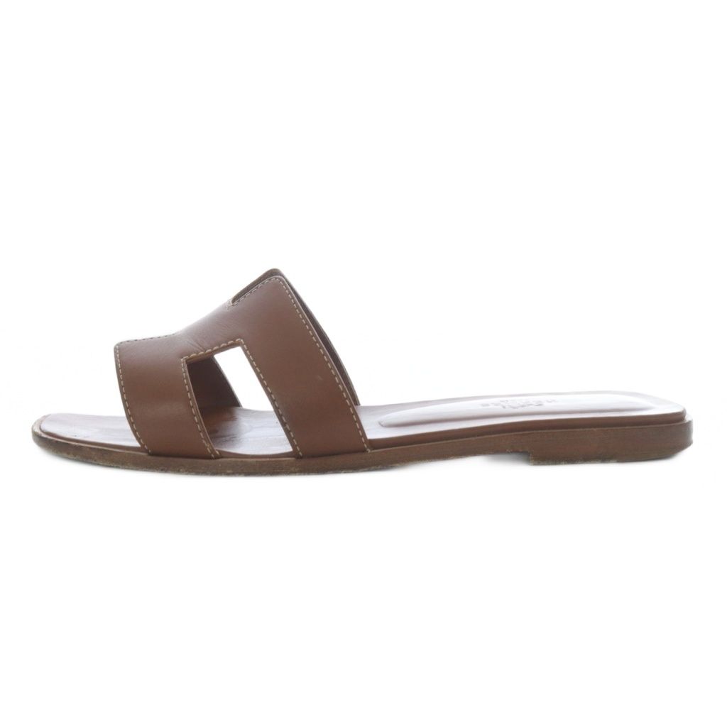 エルメス HERMES オラン サンダル フラット レザー 37.5 ブラウン PE021056Z |YO9