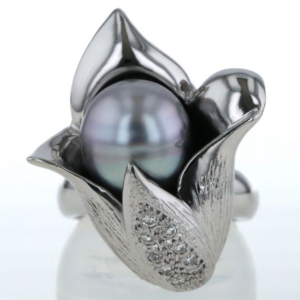 Pt900 プラチナ リング 黒蝶真珠 11.0mm ダイヤモンド 0.12ct ブラック 