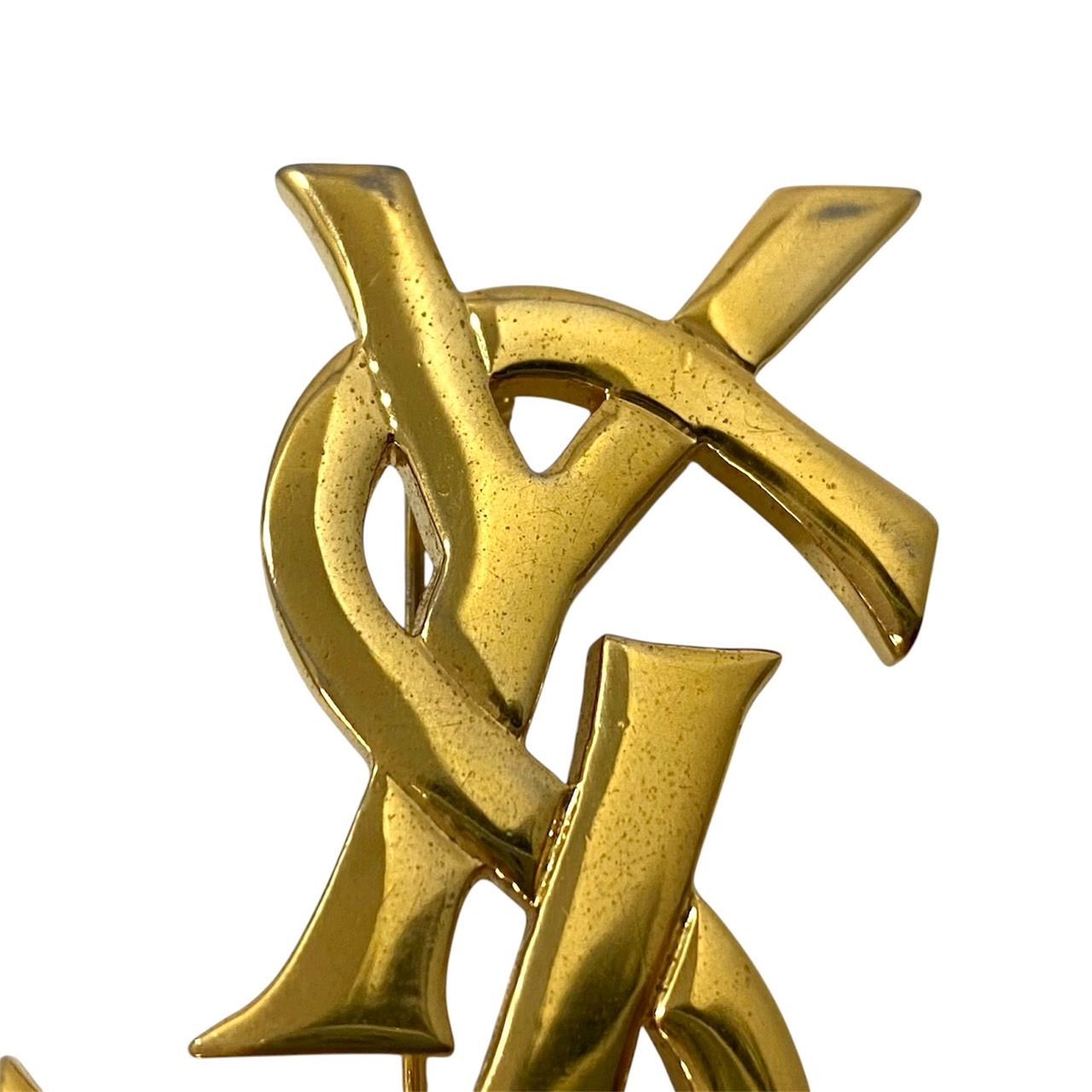 YVES SAINT LAURENT YSLロゴ ブローチ ゴールド 金 ヴィンテージ コサージュ イヴサンローラン M-297