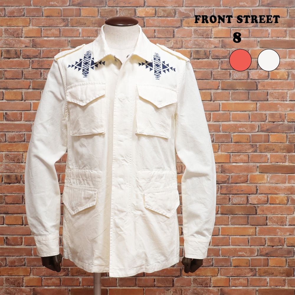 FRONT STREET 8/50サイズ/M-65 丈夫 キャンバス ネイティブ刺繍 ミリタリー ブルゾン イタリア製 新品/赤/レッド/kc172/