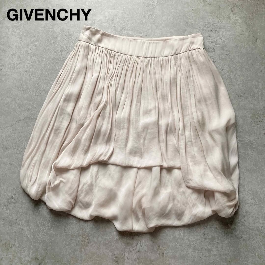 ジバンシー GIVENCHY プリーツ バルーンスカート ミニスカート サテン フ Aライン イタリア製 とろみ素材 ベージュ 36サイズ