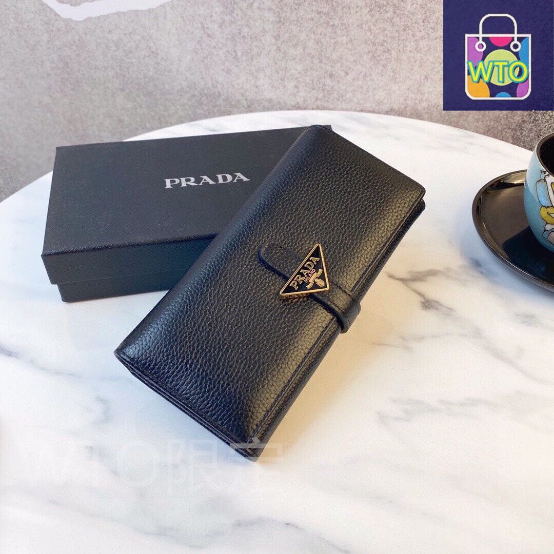 今日特価】Prada バイフォールドウォレット, ブラック, 高級