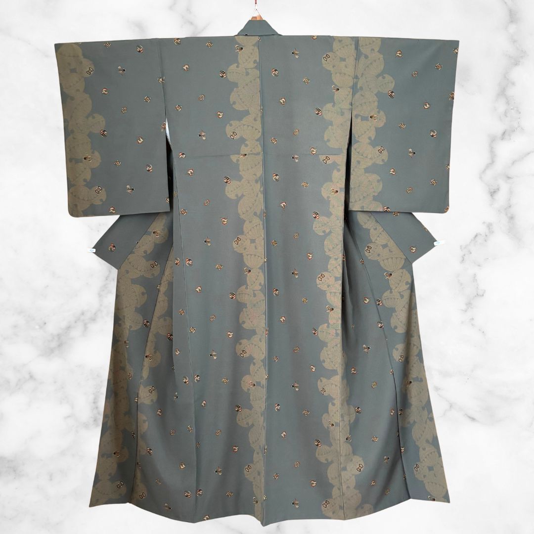 平和屋着物▽上質な小紋 単衣 更紗吉祥花丸文 正絹 逸品 CAAT9520dy