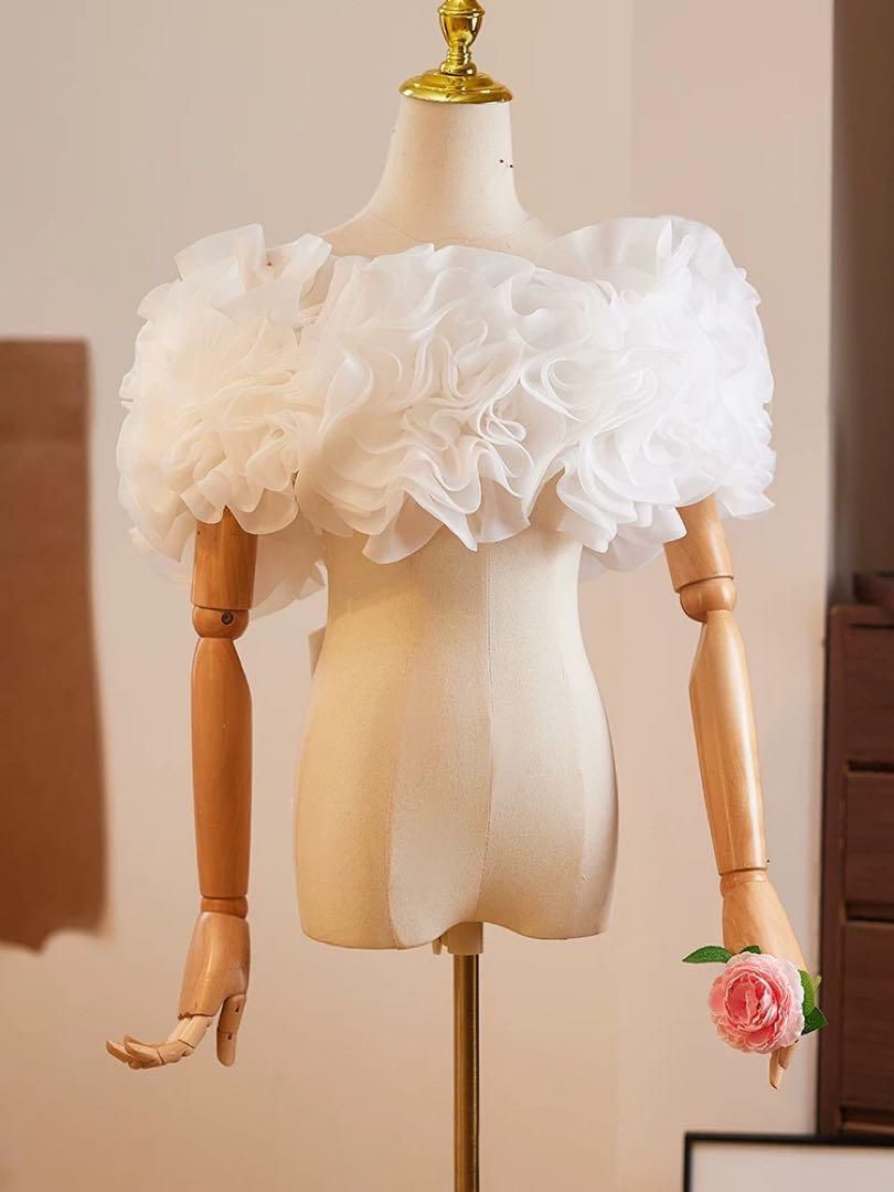 取り外し なオフショルデザインフリルショール ホワイト