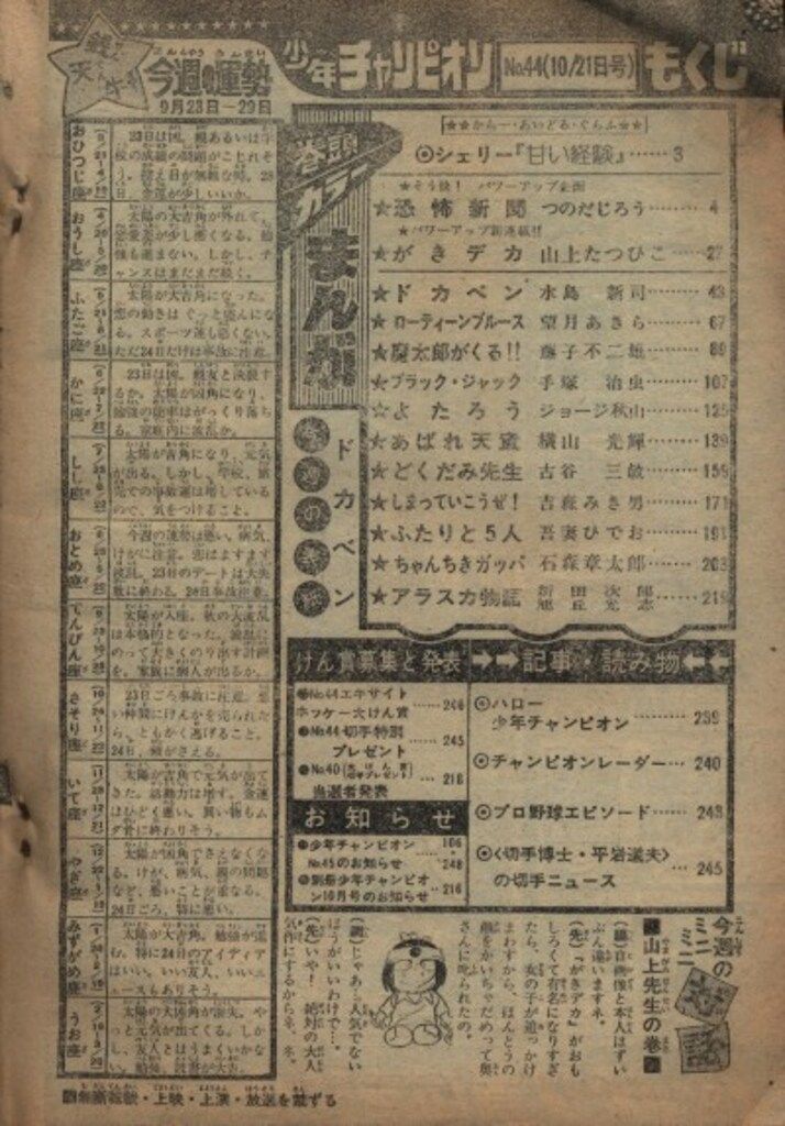 秋田書店 週刊少年チャンピオン1974年44号 山上たつひこ「がきデカ」新