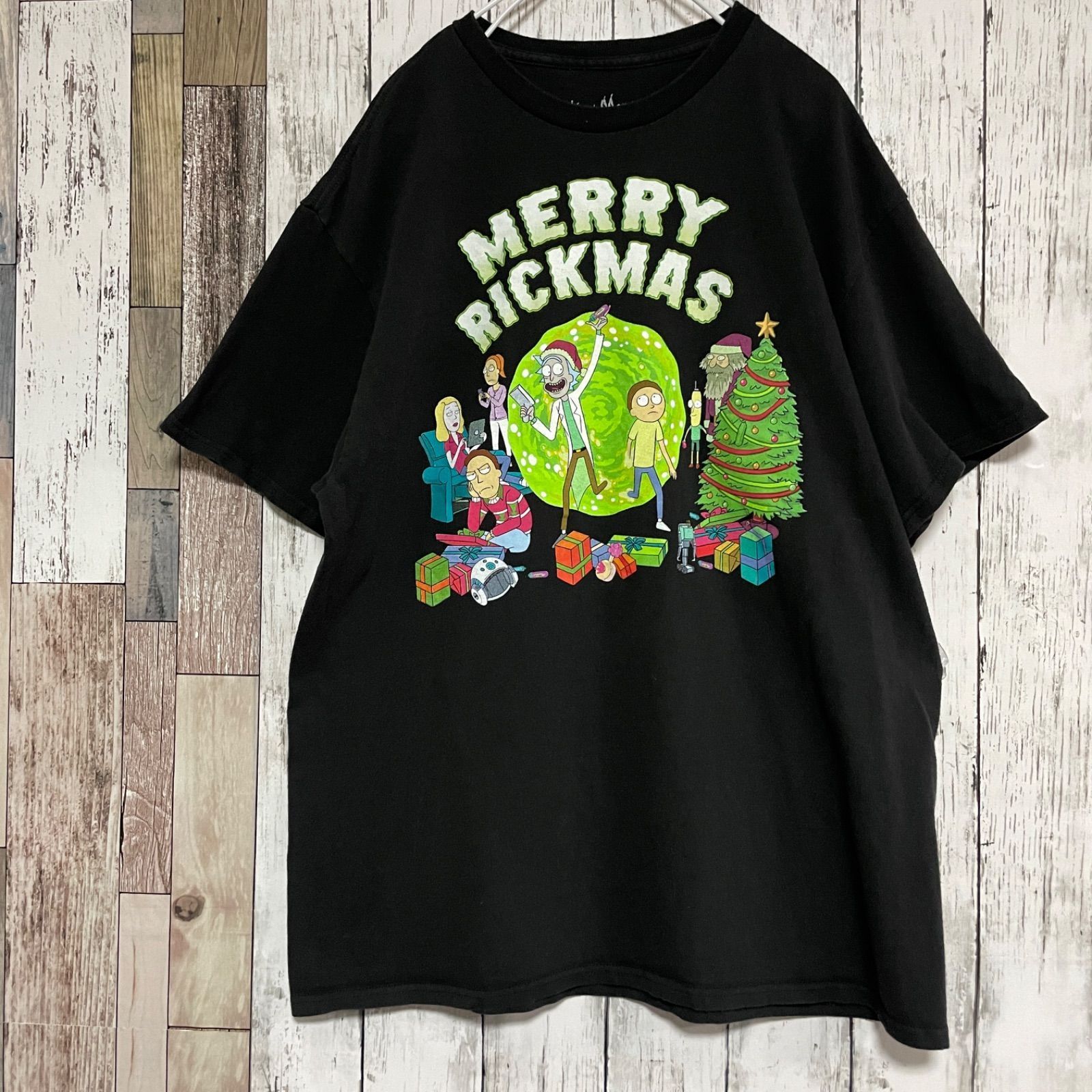 USA古着/L 海外 アメキャラ Rick & Morty アニメ Tシャツ ブラック 黒