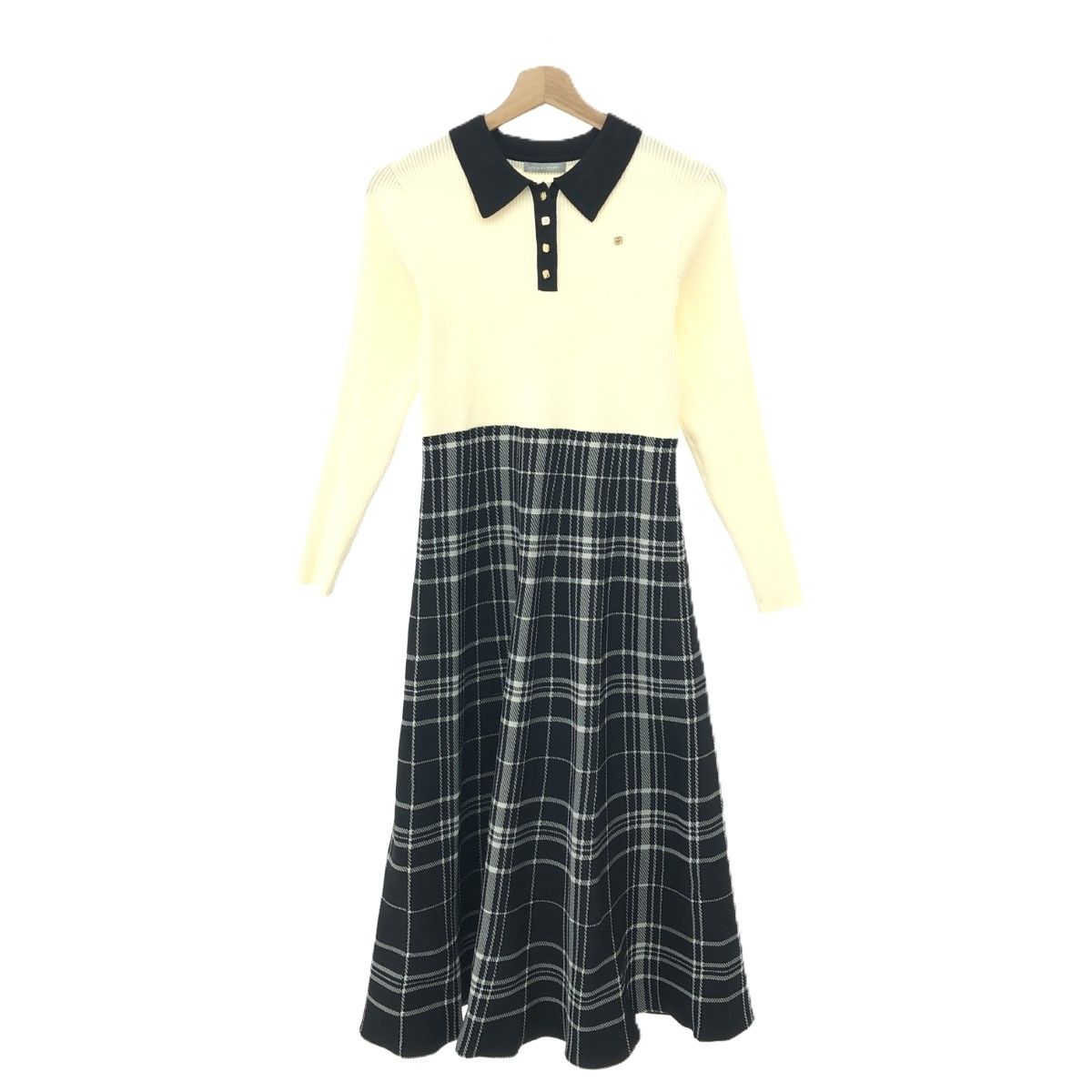 JILL by JILL STUART ジルスチュアート ポロシャツ切り替えチェックニット ワンピース サイズ FR ホワイト×ブラック レディース 240001140098