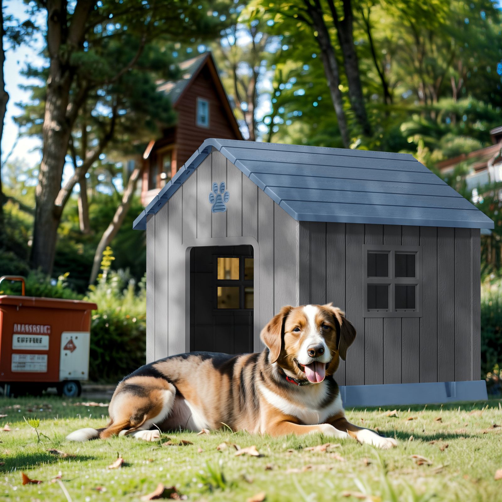 22%割 犬小屋 ペットハウス M グレー ブルー 室内外対応 オシャレなプラスチック製