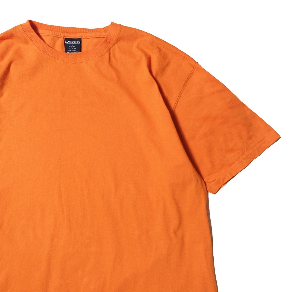90´s 00´s ランズエンド クルーネック コットン Tシャツ 半袖 (L) オレンジ 無地 90年代 旧タグ オールド アウトドア LANDS´END アメリカ古着 USED ビンテージ ヴィンテージ