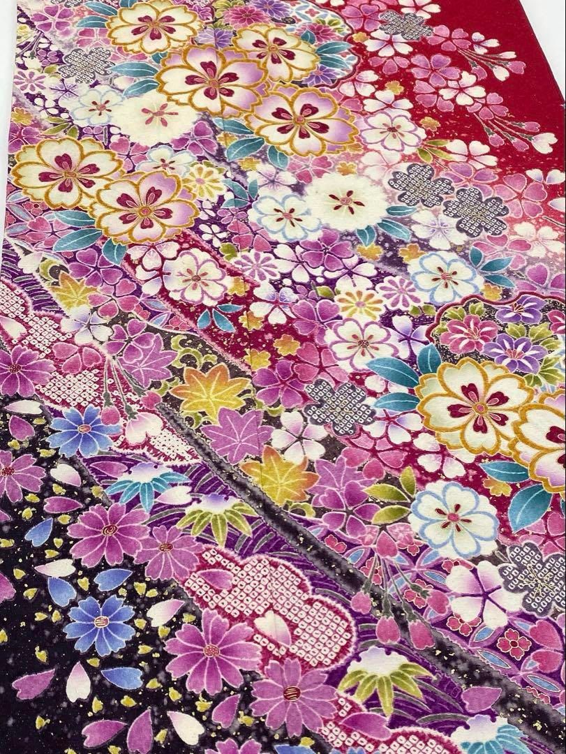 総絞り振袖 豪華 金彩 桜 ぼかし八掛 身丈159cm 撥水加工済 総絞り振袖 豪華 金彩 桜 ぼかし八掛 身丈159cm 撥水加工済