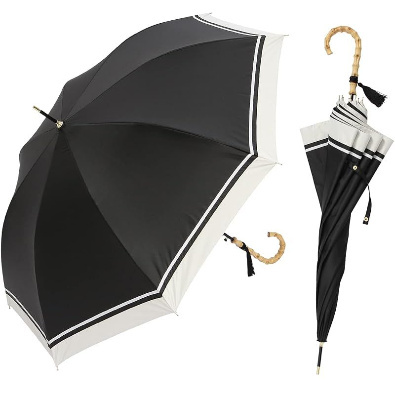 assa 日傘 レディース 長傘 大きい 58cm ワイド 大判 Lサイズ ジャンプ傘 UVカット 100 遮光 遮熱効果 晴雨兼用 FJL004|ブラック 1