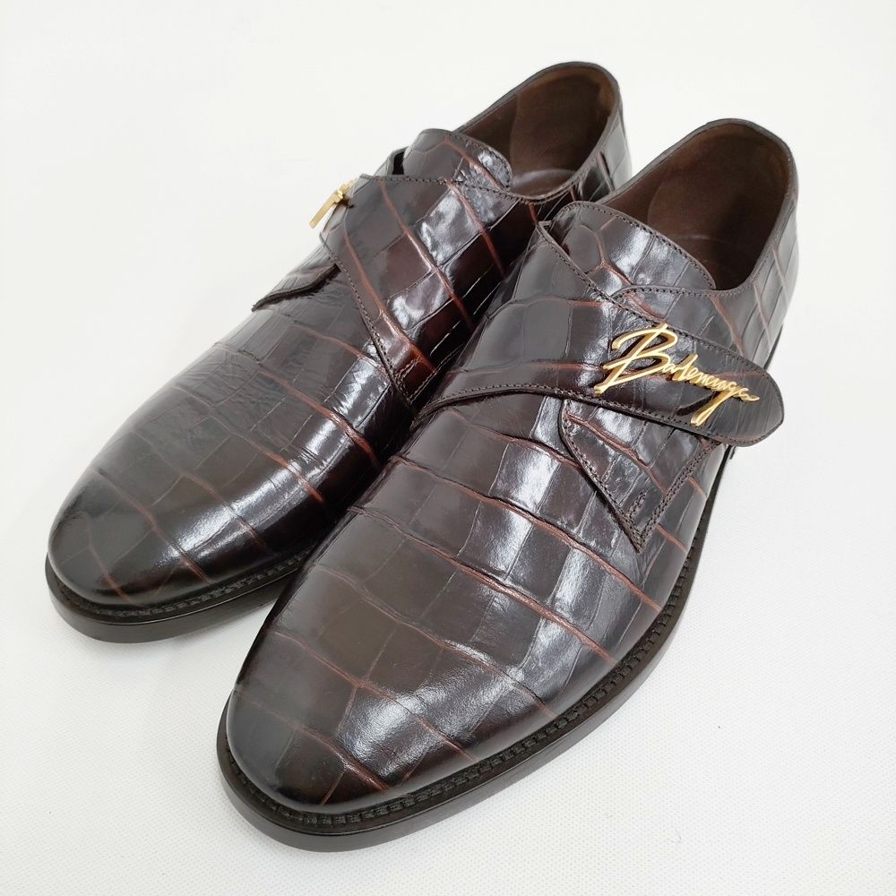 BALENCIAGA Crocodile God Buckle Leather Monk Shoes 39 革 ユニセックスサイズ シューズ 靴 ブラウン メンズ バレンシアガ 5-1014G♪