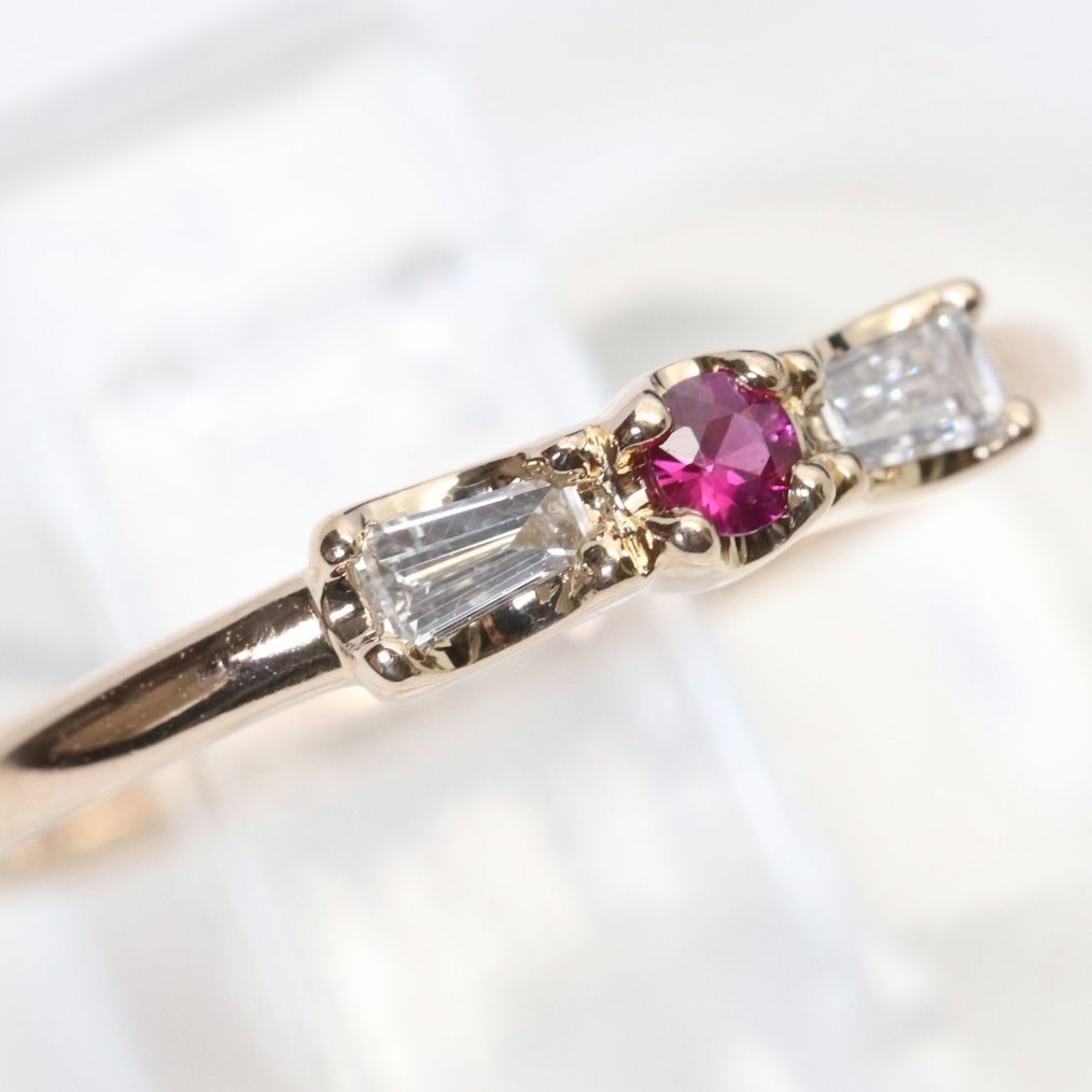 美品 ベルシオラ K18 ダイヤモンド 0.09ct×ルビー テーパー